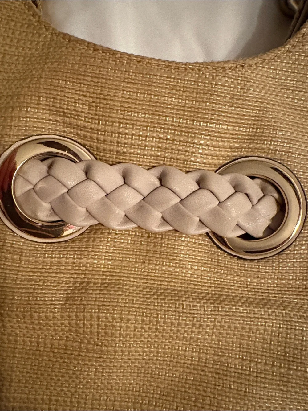 Michael Kors Gold Tote with Cream Braided Handles and Tassel Charm